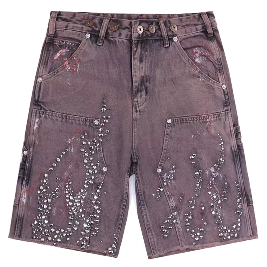 Chrome Flame Studded Jorts - Streetwear Boulevard