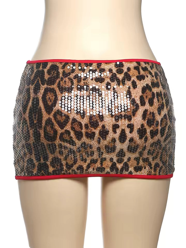 Sequined Leopard Mini Skirt - Streetwear Boulevard
