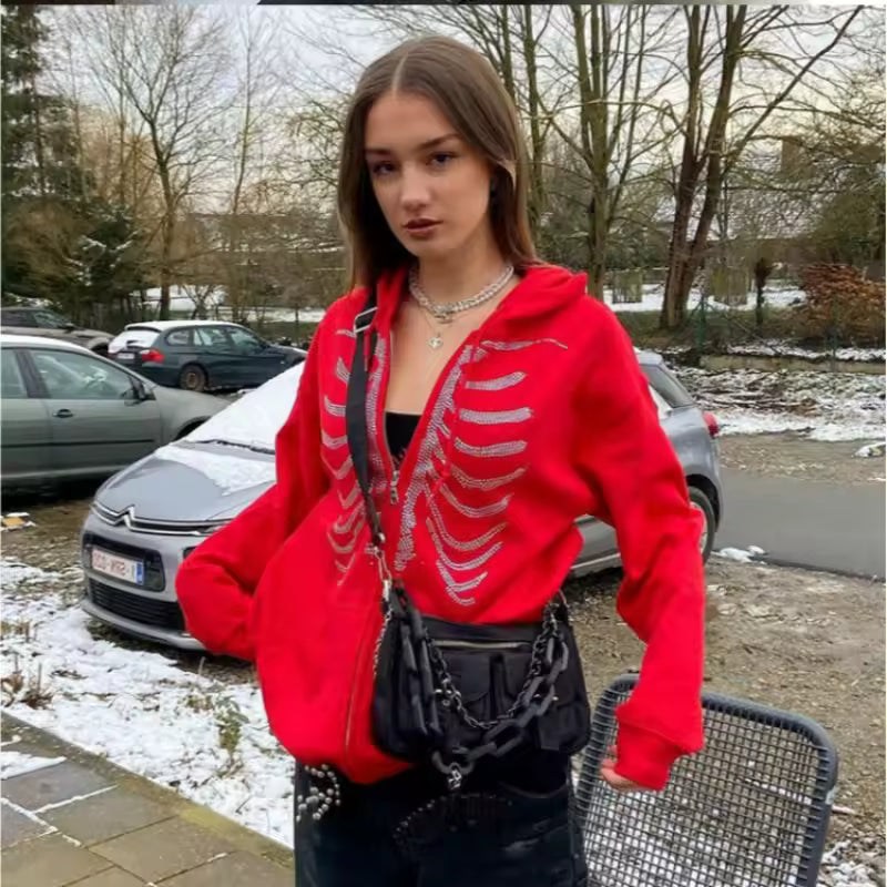Skeleton Rhinestone Jacket - Streetwear Boulevard