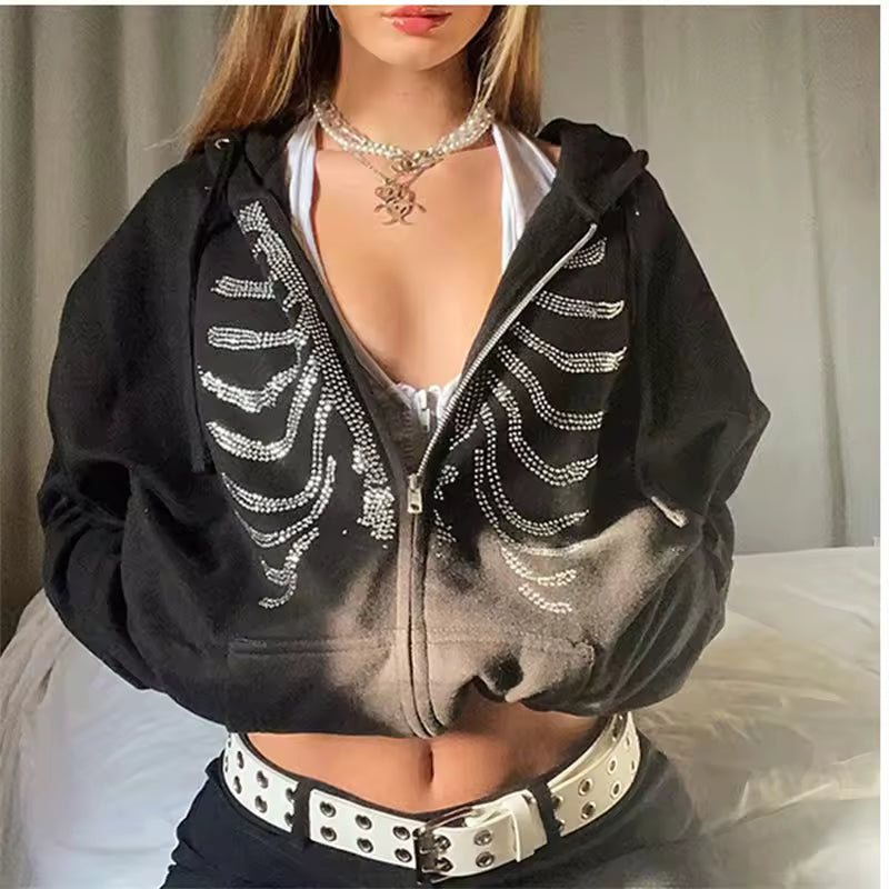 Skeleton Rhinestone Jacket - Streetwear Boulevard