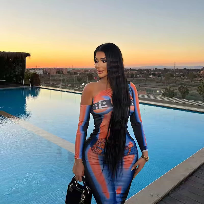 Kinetic Wave Print Sheath Dress - Streetwear Boulevard