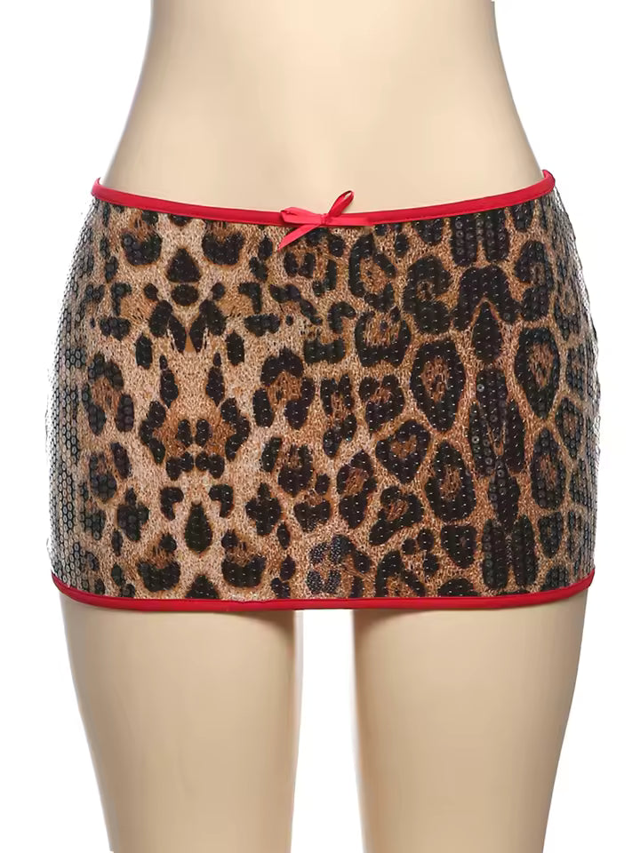 Sequined Leopard Mini Skirt - Streetwear Boulevard