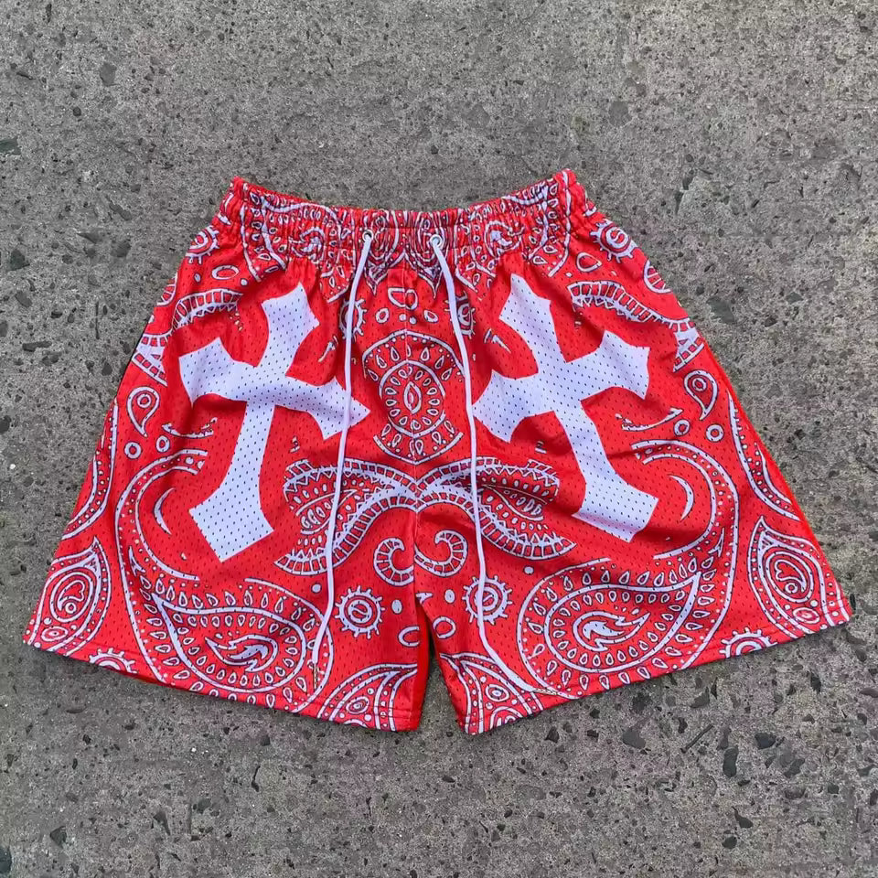 Paisley Cross Mesh Shorts - Streetwear Boulevard