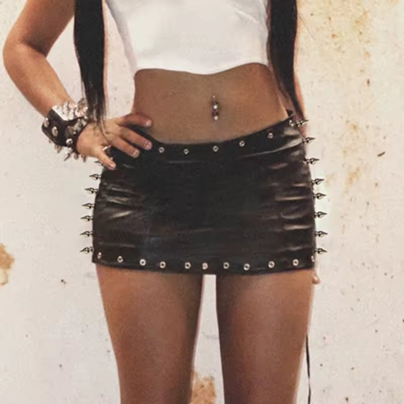 Studded & Grommet Mini Skirt - Streetwear Boulevard
