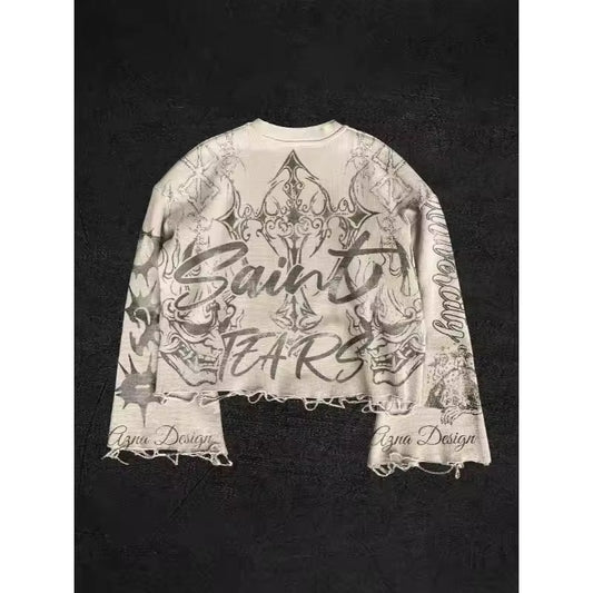 "Saint Tears" Raw Hem Top - Streetwear Boulevard