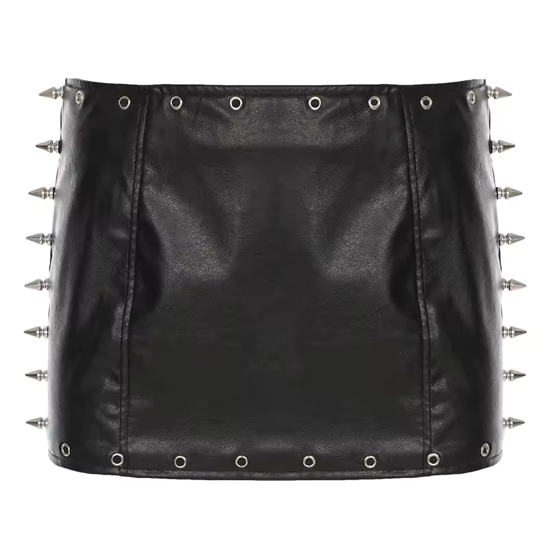 Studded & Grommet Mini Skirt - Streetwear Boulevard