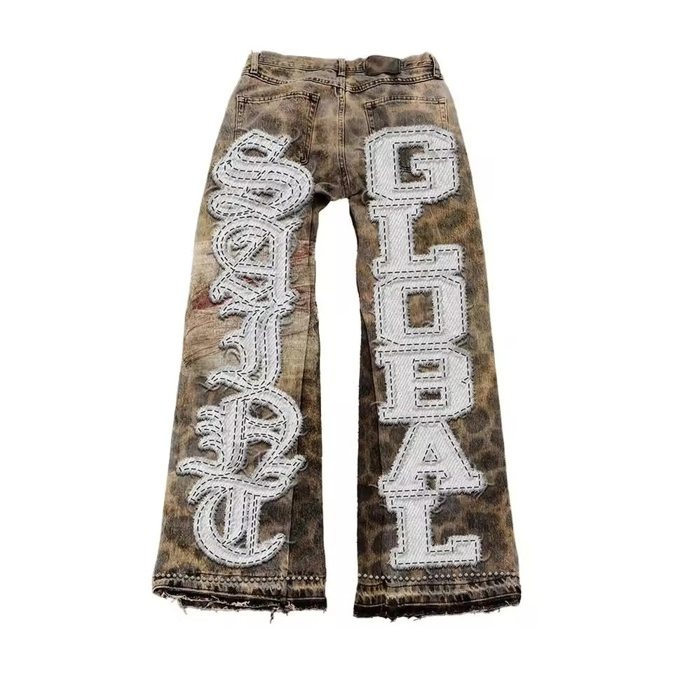SAINTS Animal Print Embroidered Jeans - Streetwear Boulevard