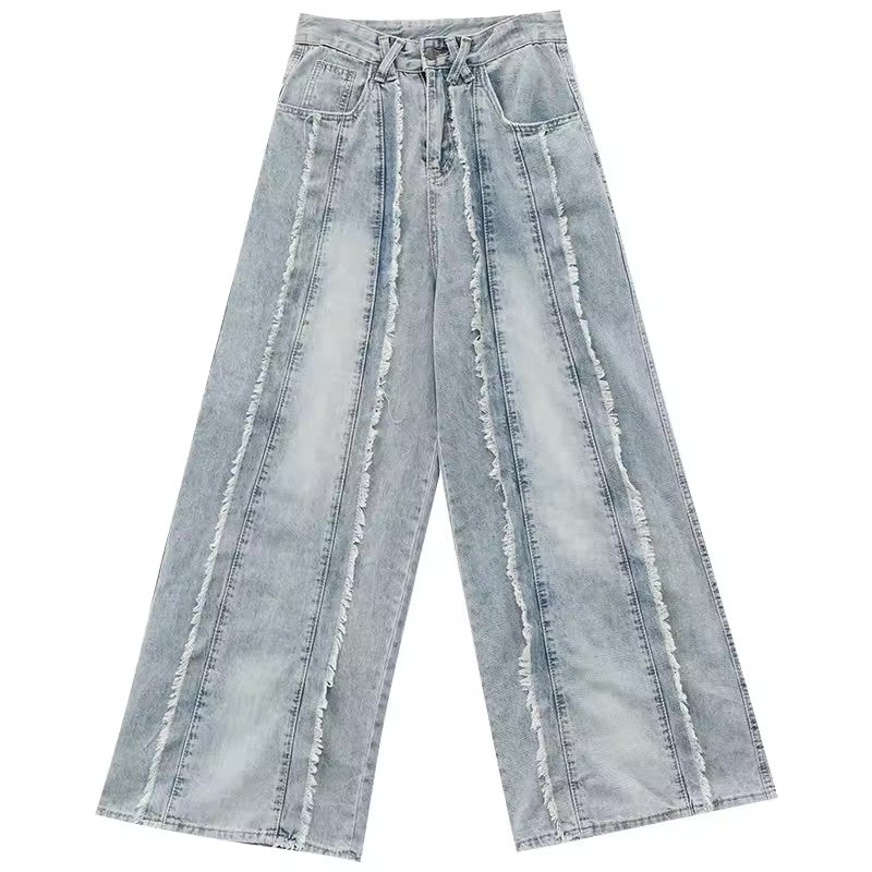 Frayed Seam Wide-Leg Jeans - Streetwear Boulevard