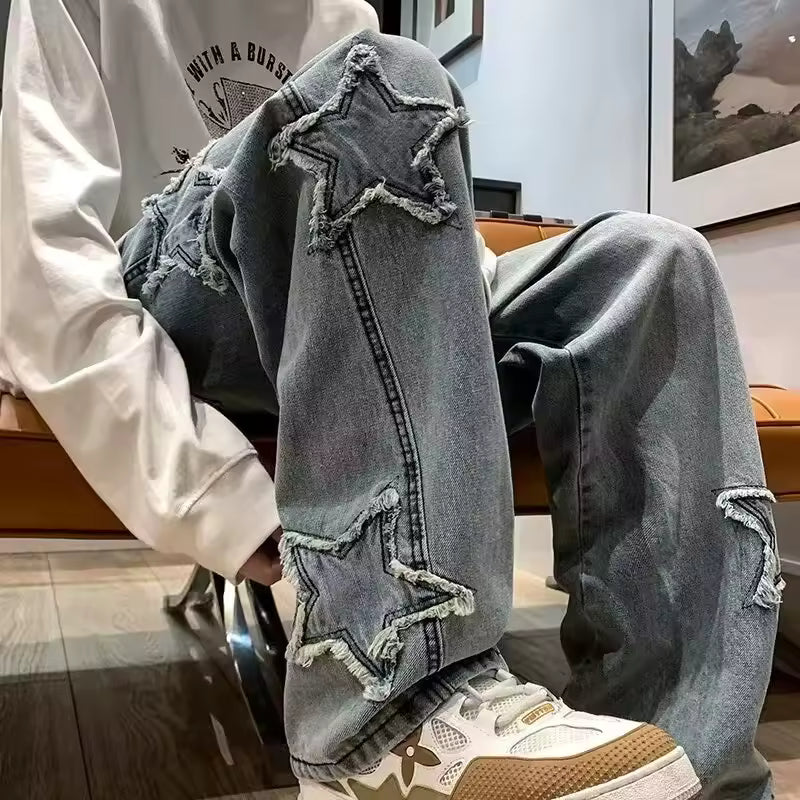 Star Embroidered Jeans - Streetwear Boulevard