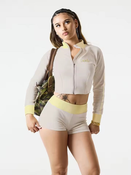 The "Body" Script Zip-Up Short Set