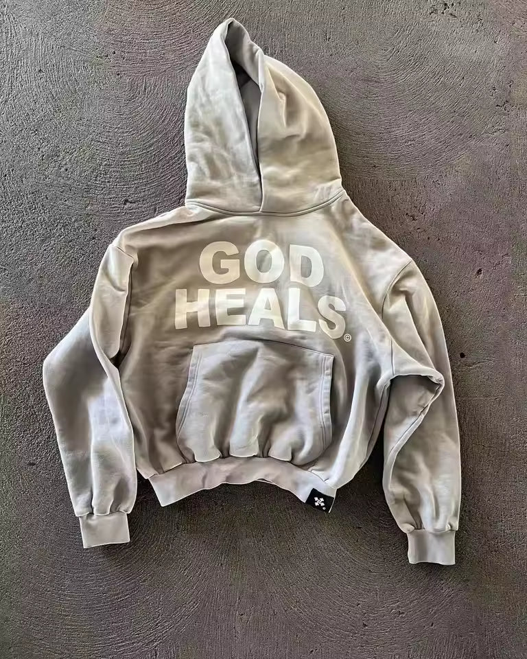 Vintage "God Heals" Washed Hoodie - Streetwear Boulevard