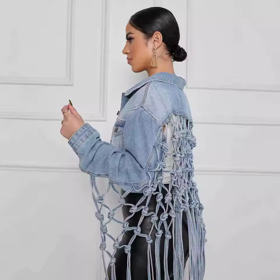 Woven Edge Denim Top - Streetwear Boulevard
