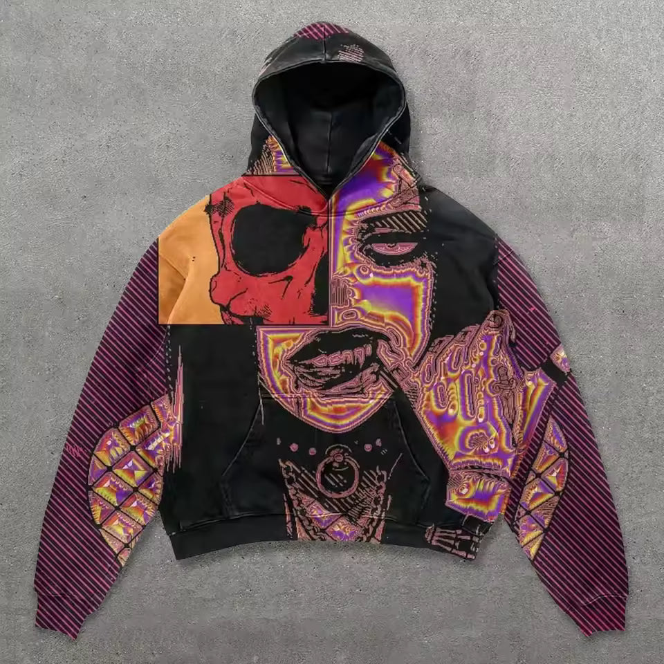 Skull Fragment Graphic Hoodie - Streetwear Boulevard