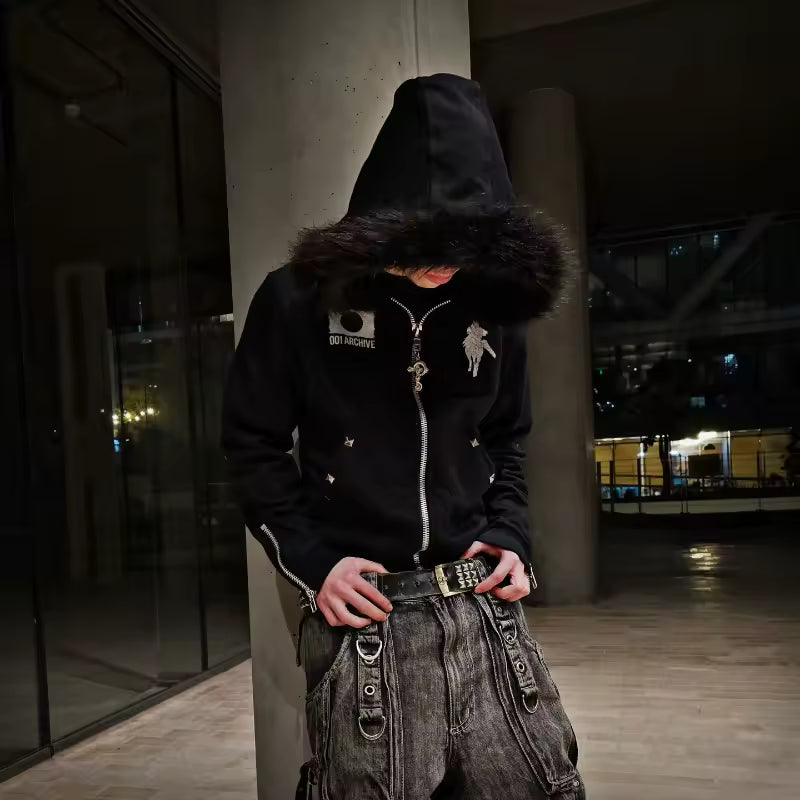 100 Archive Fur-Trim Zip-Up Jacket - Streetwear Boulevard