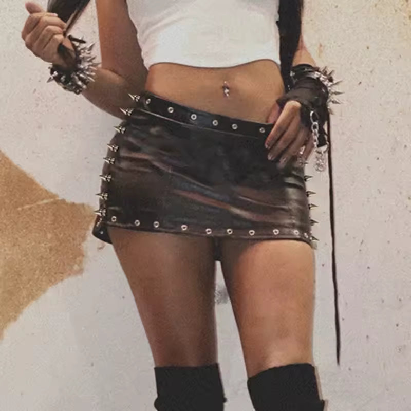 Studded & Grommet Mini Skirt - Streetwear Boulevard