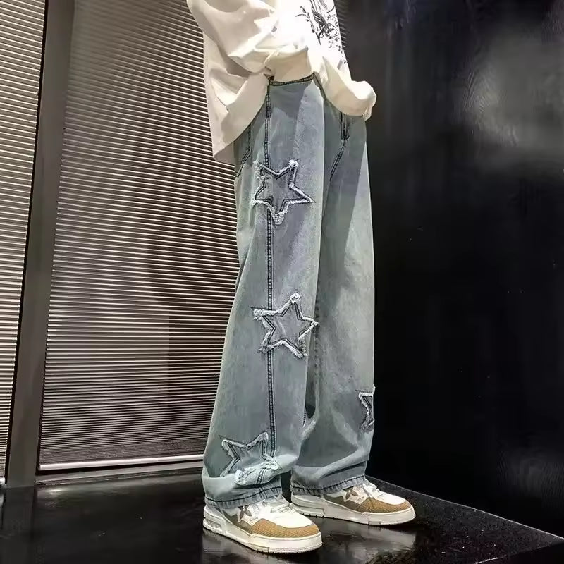 Star Embroidered Jeans - Streetwear Boulevard