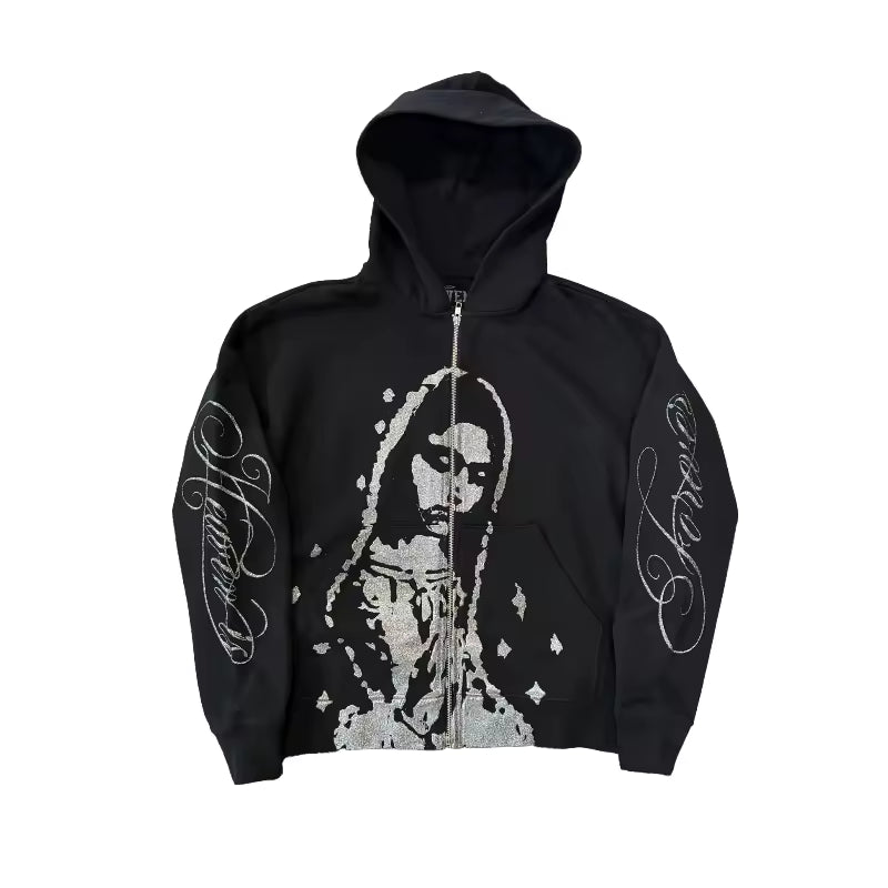 Heaven Sent Rhinestone Zip-Up - Streetwear Boulevard