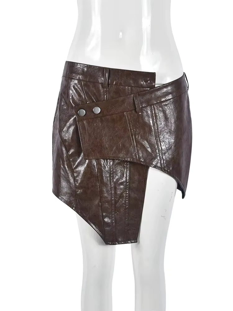Draped Faux Leather Skirt - Streetwear Boulevard