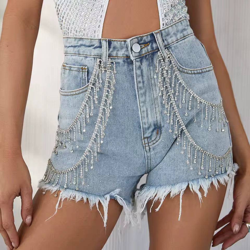 Rhinestone Cascade Shorts - Streetwear Boulevard