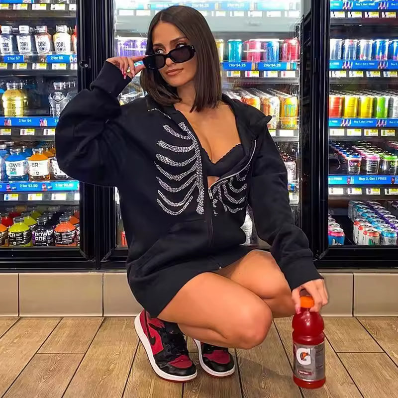Skeleton Rhinestone Jacket - Streetwear Boulevard