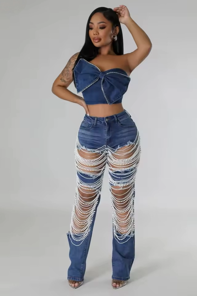 Pearl Waterfall Flare Jeans - Streetwear Boulevard