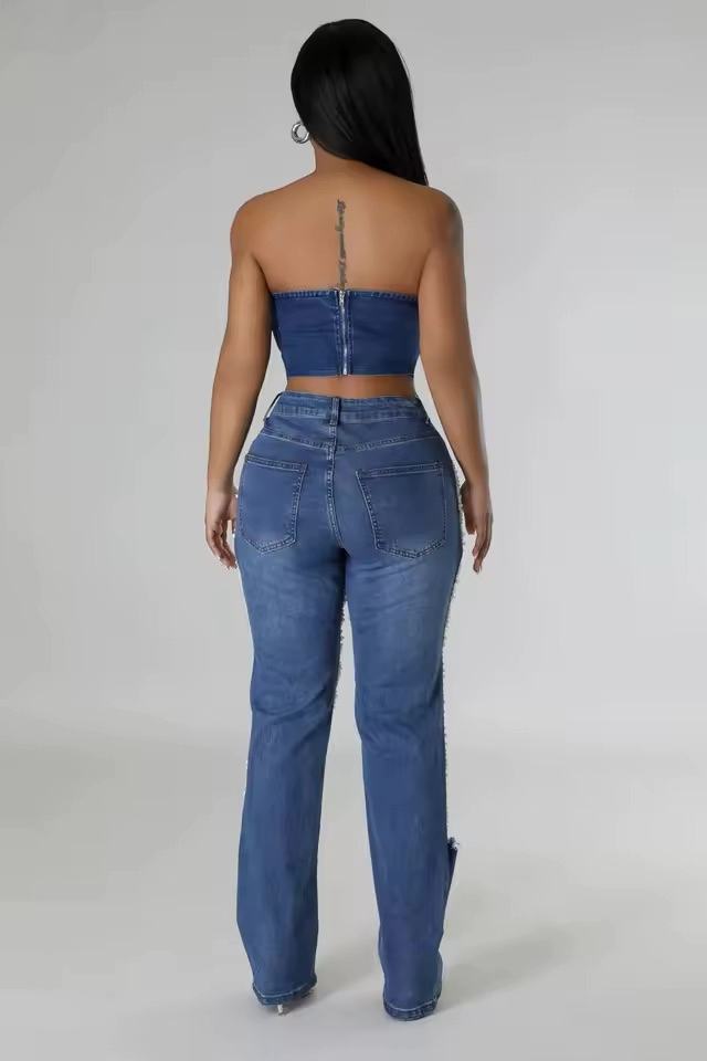 Pearl Waterfall Flare Jeans - Streetwear Boulevard