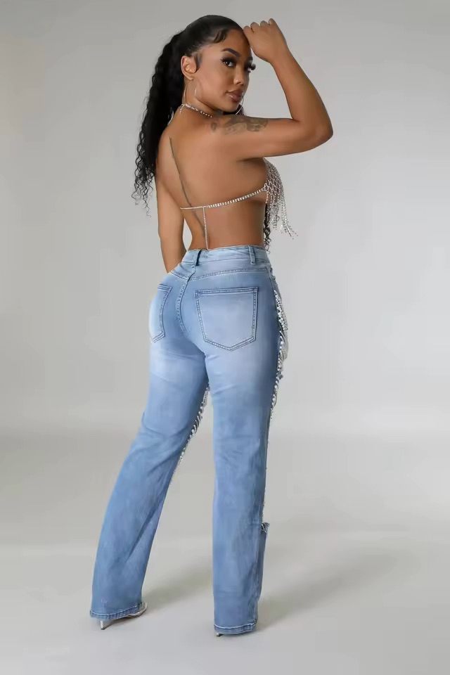 Pearl Waterfall Flare Jeans - Streetwear Boulevard