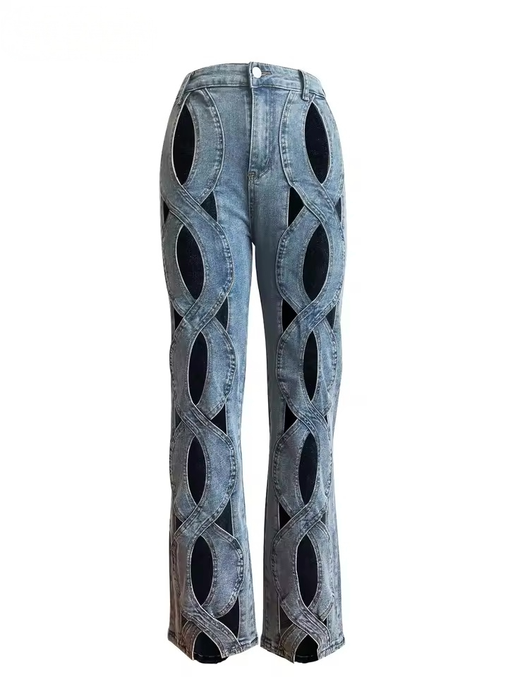 Woven Detail Denim Jeans - Streetwear Boulevard