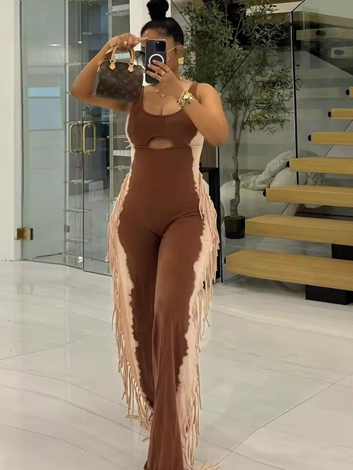 Cut-Out Fringe Flared Jumpsuit
