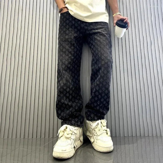 Jacquard Pattern Jeans - Streetwear Boulevard
