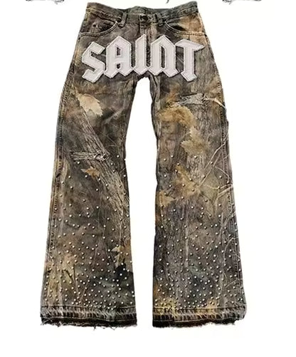 SAINT Studded Camo Jeans - Streetwear Boulevard