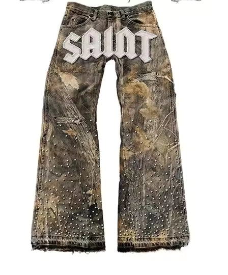 SAINT Studded Camo Jeans - Streetwear Boulevard