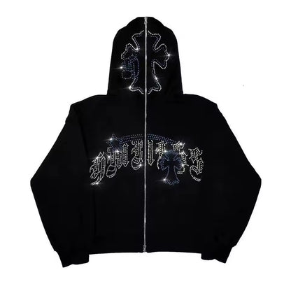 Blessed Cross Rhinestone Jacket - Streetwear Boulevard