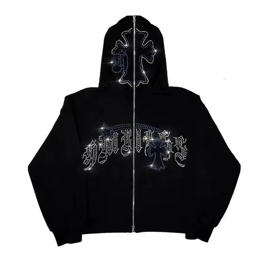 Blessed Cross Rhinestone Jacket - Streetwear Boulevard