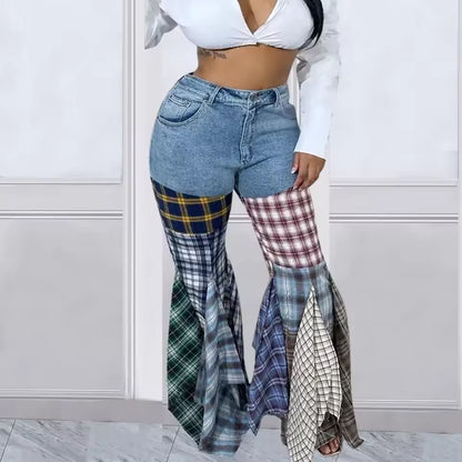 Denim & Plaid Patchwork Flares