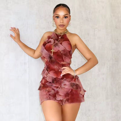 Petal Ruffle Halter Mini Dress