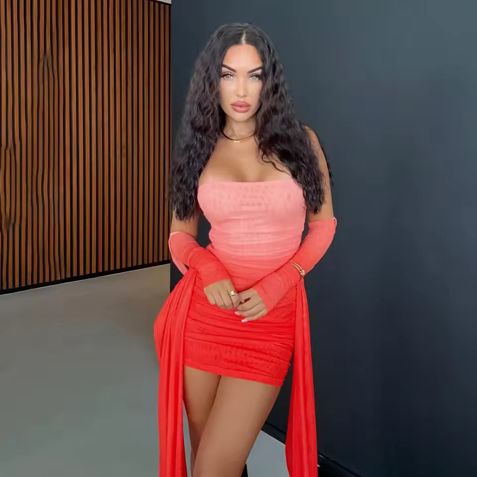 Ombré Cascade Strapless Dress