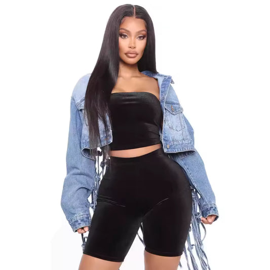 Woven Edge Denim Top - Streetwear Boulevard