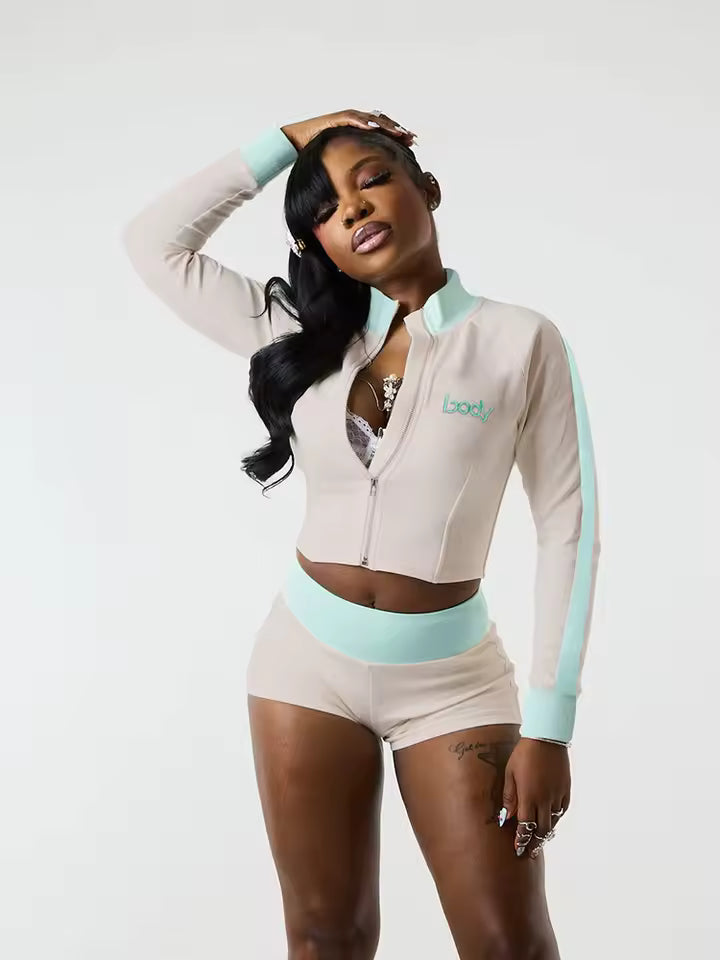 The "Body" Script Zip-Up Short Set