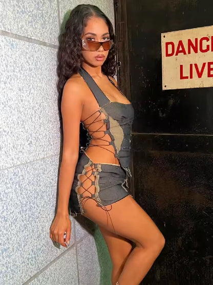 Patchwork Lace-Up Set - Streetwear Boulevard