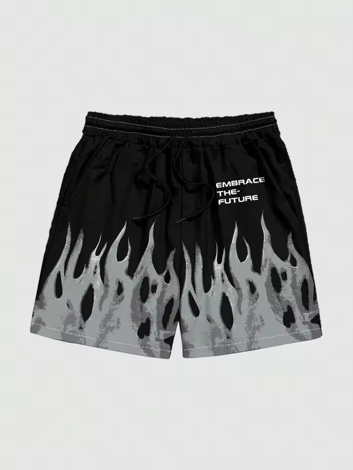 "Embrace The Future" Flame Shorts - Streetwear Boulevard