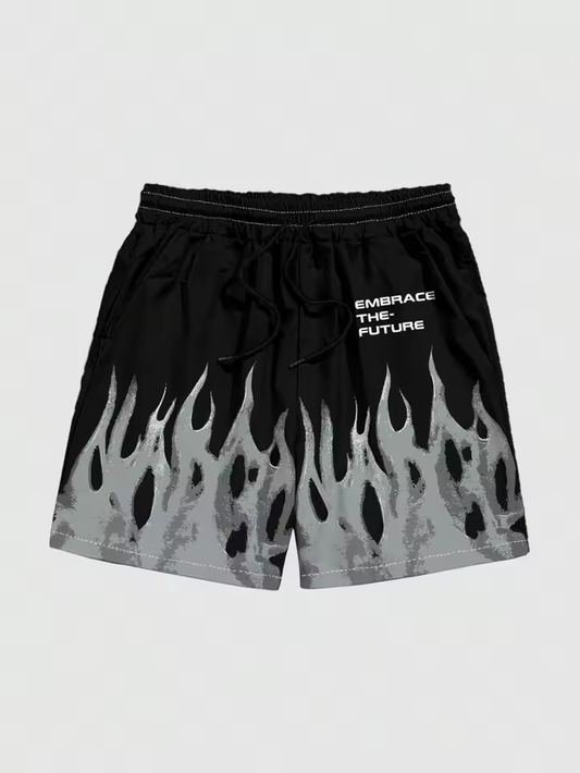 "Embrace The Future" Flame Shorts - Streetwear Boulevard