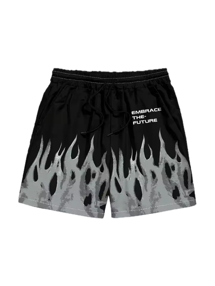 "Embrace The Future" Flame Shorts - Streetwear Boulevard