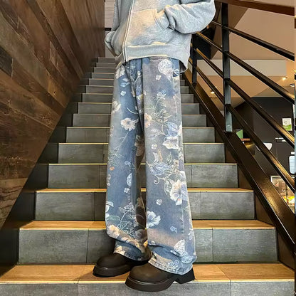 Floral Print Baggy Jeans - Streetwear Boulevard