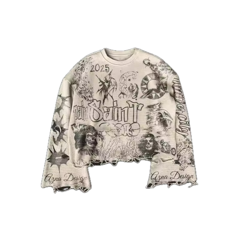 "Saint Tears" Raw Hem Top - Streetwear Boulevard