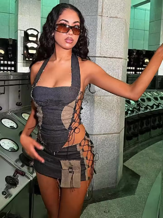 Patchwork Lace-Up Set - Streetwear Boulevard