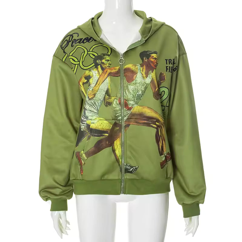 Olive Green Track & Field Cropped Jacket