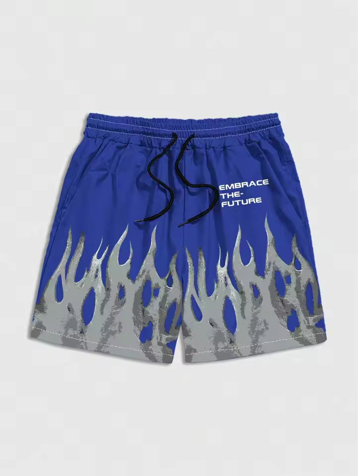 "Embrace The Future" Flame Shorts - Streetwear Boulevard