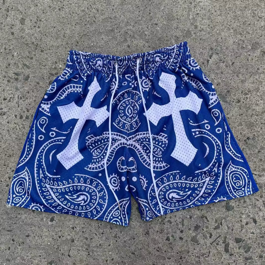 Paisley Cross Mesh Shorts - Streetwear Boulevard