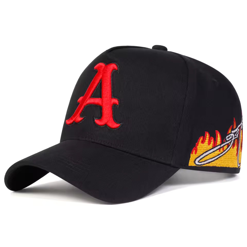 "A" Flame Print Adjustable Hat - Streetwear Boulevard